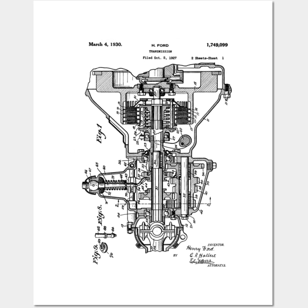 Henry Ford Transmission Patent Black Wall Art by Luve